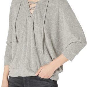 Chaser Love Cloth Lace Up Oversized Gray Dolman Sleeve Hoodie Large